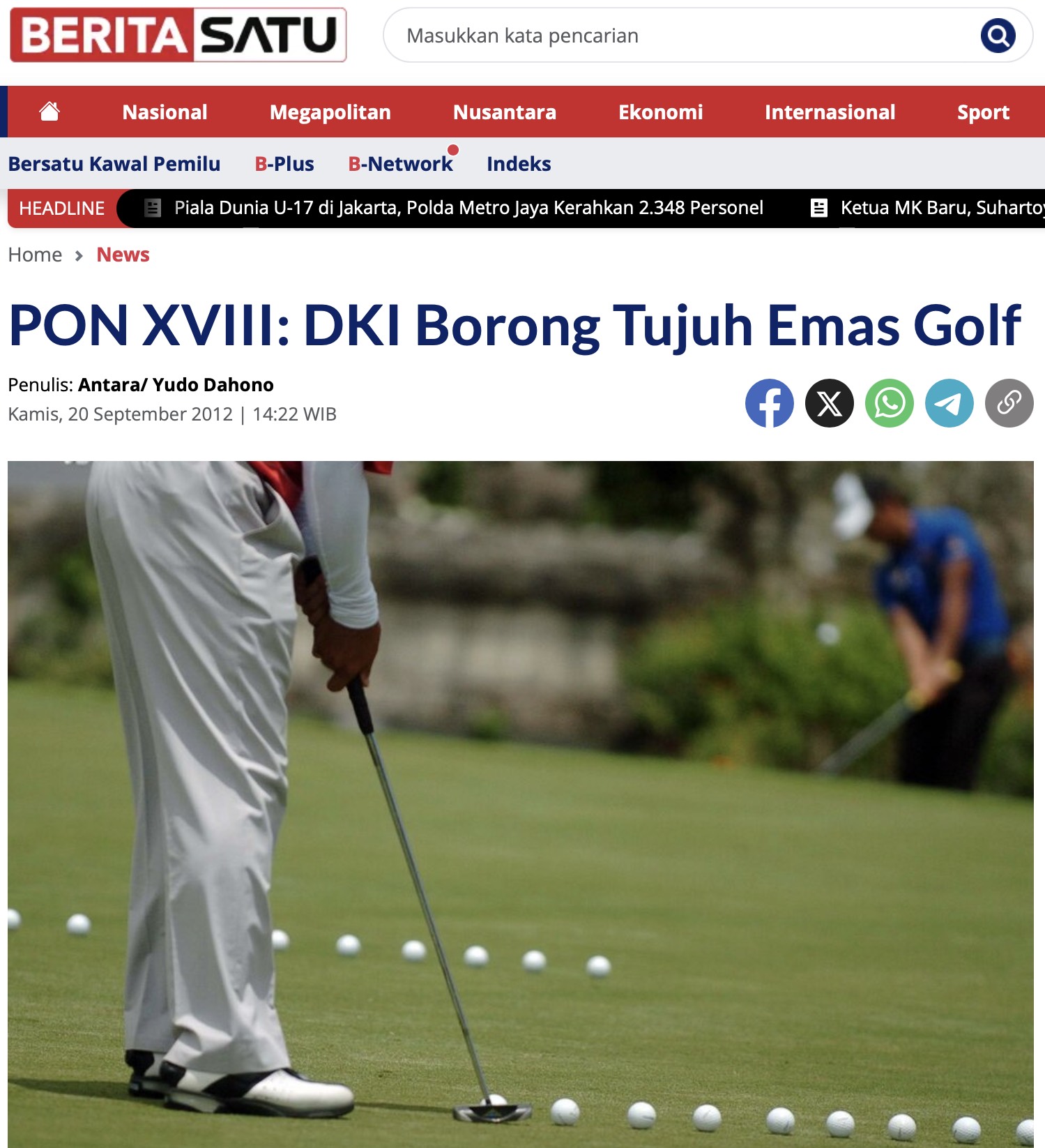 Artikel-BeritaSatu-PON XVIII: DKI Borong Tujuh Emas Golf